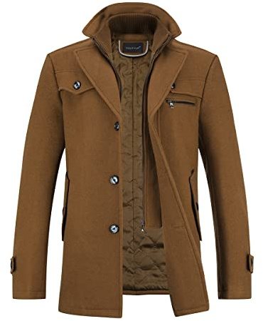 YOUTHUP Cappotto da Uomo in Lana Corto Invernale Spesso Cappotto Giacca Casual Regular Fit Marrone, L