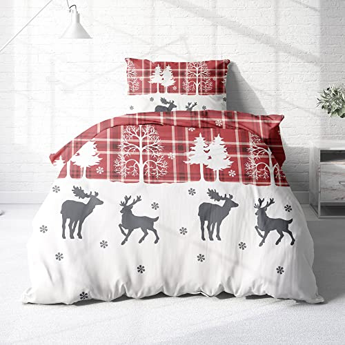 Träumschön Biber Bettwäsche Set 2tlg 155x220 cm + 80x80 cm – Winterbettwäsche Weihnachten – Weiche Winterbettwäsche mit Rentieren - Atmungsaktiv, Warm & Hautfreundlich - 100% Baumwolle