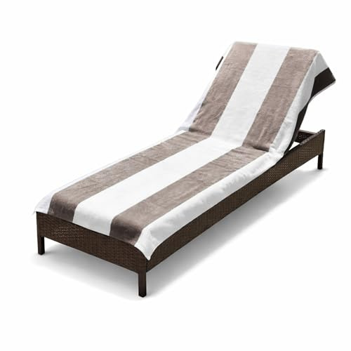 Superior Cabana Cotton Lounge Chair Cover, Outdoor Towel/Chaise Furniture Covers, Terry Cloth, Beach, Spa, Swim Accessories, Pool Chair Cover, Soft, Quick Drying, 32 x 102, Taupe