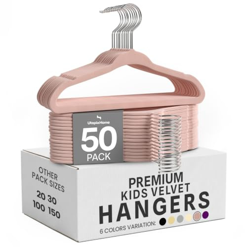 Utopia Home Perchas de Terciopelo para niños - Perchas duraderas de 11 Pulgadas para el Armario del bebé, Antideslizantes para Todos los días (Rosa, Paquete de 50)