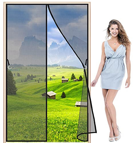 LZHBD Door Screens for Keeping Out Flies, 265x240cm Double Magnetic Fly Screens for Patio Doors, French Insect Door Net Fly Screen Curtain Mesh, Black L
