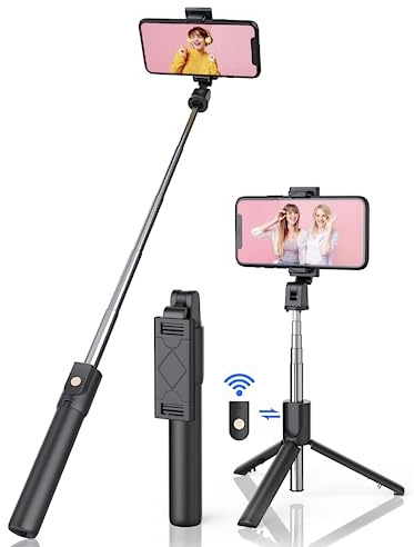 ONIRIX Perche Selfie Bluetooth, 3 en 1 Selfie Stick, Trépied Selfie Bluetooth Extensible Télescopique, Monopode Réglable avec Télécommande Amovible & Support Stable pour iPhone, Galaxy, Huawei, Autre