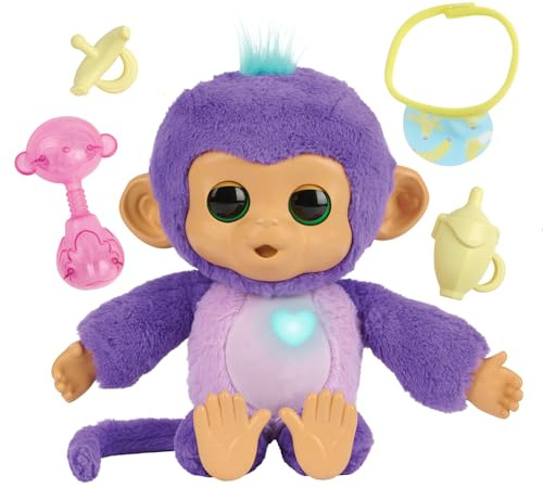 Fingerlings Care 'n' Cuddles Interaktiver Baby Affe, Sunny (Lila), Spielzeug für 3-Jährige, 150+ Geräusche und Reaktionen, Herz leuchtet