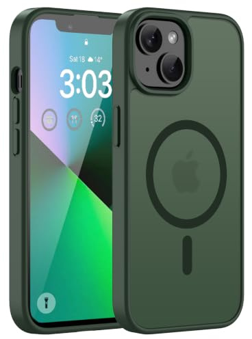 ORDA Magnetische für iPhone 13 / iPhone 14 Hülle, Grün | Kompatibel mit MagSafe, Durchscheinend Rückseite, Matt Handyhülle, Stoßfest Kratzfeste Schutzhülle