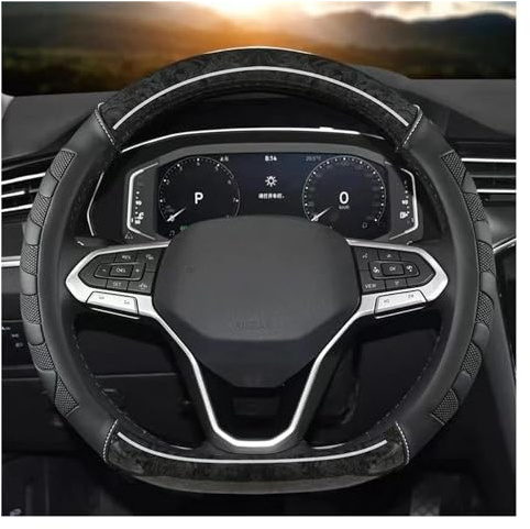Lenkradbezug Für VW Für Sharan Für Passat Für Caddy Für Touran Für Tiguan 2015-2021 2022 D Form Auto Lenkrad Abdeckung Lenkradschoner(Black)