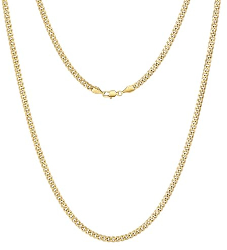 KRKC Herren Halskette, 2/3/4/5mm 14K Gold Vergoldet/Silber Farbe Edelstahl | Panzerkette Cuban-Chain, Geburtstag Geschenk Nickel-frei Dünne Goldkette Silberkette für Männer Länge 45-66cm