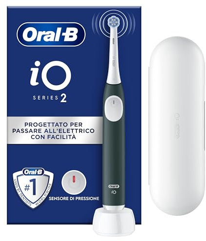 Oral-B Brosse A Dents Electrique iO 2 Vert Forêt, 3 Modes De Nettoyage, Brossage Souple Et Silencieux, Capteur De Pression, Brossette Oral B De Rechange, Chargeur, Etui De Voyage