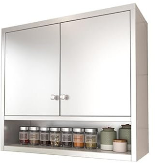 Eleganter, moderner Küchenschrank aus Edelstahl zur Wandmontage mit verstellbaren Ablagen für Wohnzimmer oder Badezimmer, 100 x 30 x 70 cm, stilvolles silbernes Design