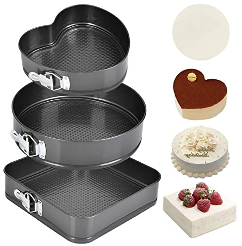 Set di Teglie per Dolci da Forno, 3 Teglie a Cerniera Antiaderenti Stampo per Decorare Cheesecake in Acciaio Al Carbonio Pesante con Fondo Rimovibile per Feste in Famiglia in Cucina (20/22/24)