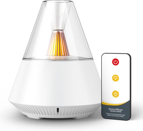 KinYiLO Diffusor für ätherische Öle mit Kerzenlicht, Moderne Aroma Diffuser im Vulkan-Design, Ultraschall Luftbefeuchter mit Fernbedienung, automatische Abschaltung, weiß