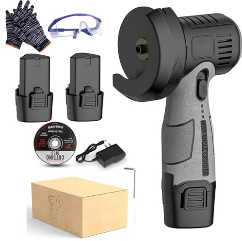 12V Mini Angle Grinder with Cutting Disc, Portable Cordless Cut Off Tool – 15,000 RPM Handheld Grinder for Metal & Wood for Cutting, Grinding & Polishing (Two Battery)