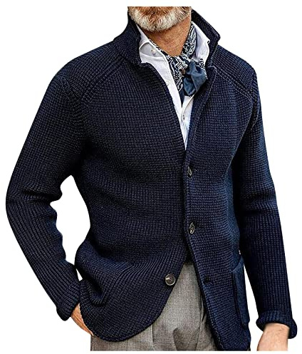 Generisch Herren Stricksakko Sportlich Freizeit Blazer Regular Fit Winter Stehkragen Strickjacke Männer Sako für Herren Modern Sakko Anzug Trachtenhut Übergangsjacke Warm