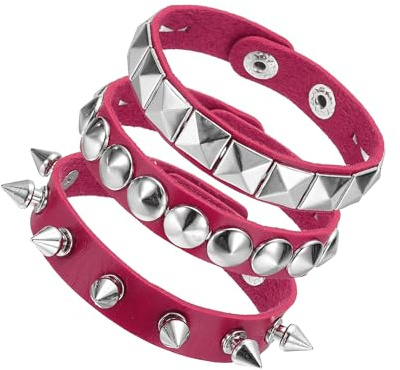 sourcing map Rock Punk Spiked Leather Bracelet Set, Goth Studded Cuff Wristband Adjustable Bracelets for Halloween Party Favors Grunge Accessories
