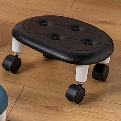 Pwshymi Tabouret Roulant Pivotant en Simili Cuir, Siège de Roue Universel Durable pour Le Bureau à Domicile Noir (Noire)