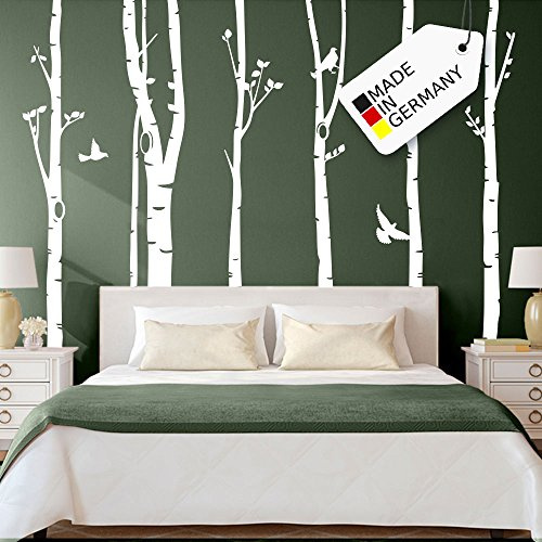 Grandora Wandtattoo XXL Birkenstämme Vögel I hellgrau (BxH) 267 x 250 cm I Bäume Schlafzimmer Wohnzimmer Sticker Aufkleber Wandaufkleber Wandsticker W5187