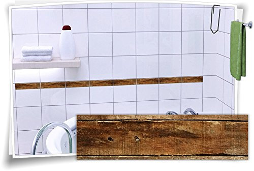 Medianlux Fliesenaufkleber Fliesenbordüre Bordüre Fliesen Holz Kachel Aufkleber, 16 Stück, 30x7,8cm (BxH)