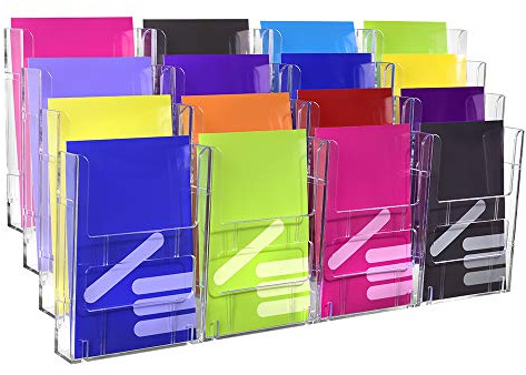Zeigis Wandprospekthalter mit 16 Fächern für DIN A5 Hoch transparent | Für Flyer und Prospekte in DIN A5 Hoch, 23mm Fülltiefe je Fach, modulares System mit Wandschiene, erweiterbar