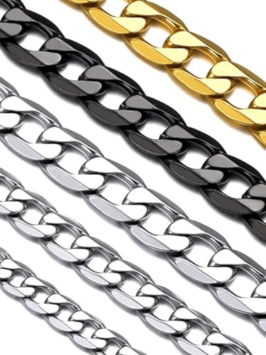 Suplight Unisex Kette personalisiert Klassische Ankerkette Venezianierkette 46/51/55/61/66/71/76cm Edelstahl/18k vergoldet 4mm/6mm Gliederkette Halskette mit Karabinerverschluss