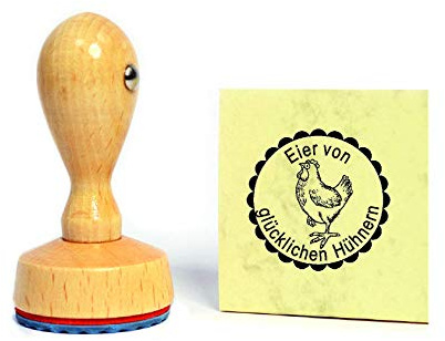 Stempel EIER VON GLÜCKLICHEN HÜHNERN - stolzes Huhn - Wunschtext möglich - Ø 20 mm