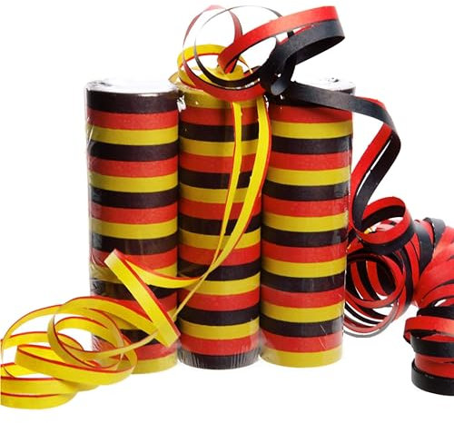TK Gruppe Timo Klingler Dekotalent - Serpentinas decorativas (4 unidades), color negro, rojo, amarillo (oro)