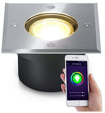 lambado® Flacher LED Bodenstrahler für Aussen mit RGB Farbwechsel dimmbar - Alexa & Google Home steuerbar per App - Bodenleuchte/Bodeneinbaustrahler IP67 aus Edelstahl - Befahrbar & Wasserdicht