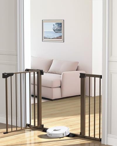 Cumbor 29.7-46 Baby Gate for Stairs, Mom's Choice Awards Winner-Auto Close Dog Gate for the House, Easy Install Pressure Mounted Pet Gates for Doorways, Easy Walk Thru Wide Safety Gate for Dog, Brown