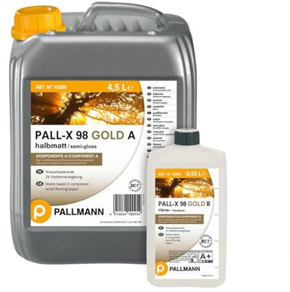PALL-X 98 GOLD A+B halbmatt Parkettlack 4,95 L Parkettlack inkl. Härter Holzpflaster RE geschliffene Parkett- und Holzfußböden NEU
