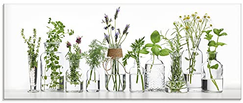 ARTland Wanddeko Glasbilder Wandbild Glas Bild einteilig 125x50 cm Querformat Pflanzen- & Blumenbilder Kräuterbilder Fotografie Grün Öle mit Kräutern H9KE
