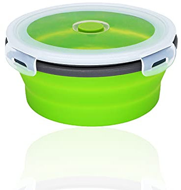 NEUSID Portable Camping Bowl, Portable Silicone Bowl Collapsible Bowl Camping Silicone Camping Bowl with Lid for Travel Camping Hiking, Portable Picnic Storage Bowl for Kitchen, 500ML, Green