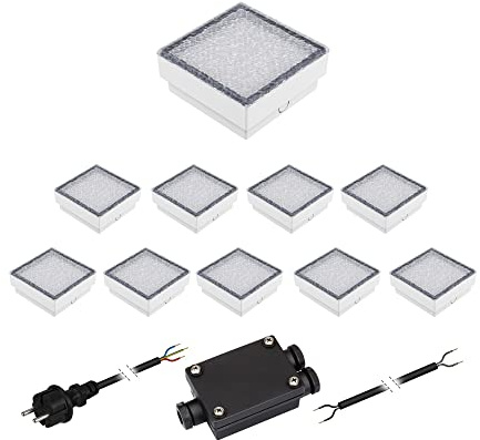 ledscom.de 10er-Set LED Pflasterstein CUS, IP67, 230V, 15x15x4cm, warmweiß