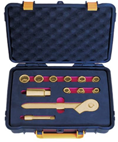 WEDO 13 Piece Spark Free Safety Tool Set Aluminum Bronze Spark Free Spark Plug Socket Ratchet Wrench Straight Joint Driver Extension in Box