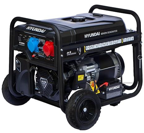 HYUNDAI Benzin Generator HY8500LEK-T, Stromerzeuger mit 16.3PS Motor und 7.7kW max. Leistung, Handstart und E-Start, 1x230V(32A), 1x400V(16A), 1x12V(8.3 A), Stromgenerator, Stromaggregat
