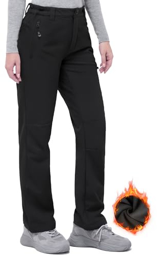 33,000ft Womens Hiking Pants Waterproof Walking Trousers Thermal Fleece Lined Ladies Winter Outdoor Windproof Warm Softshell Hiking Fishing Ski Snow Pants, Black, 31L*16