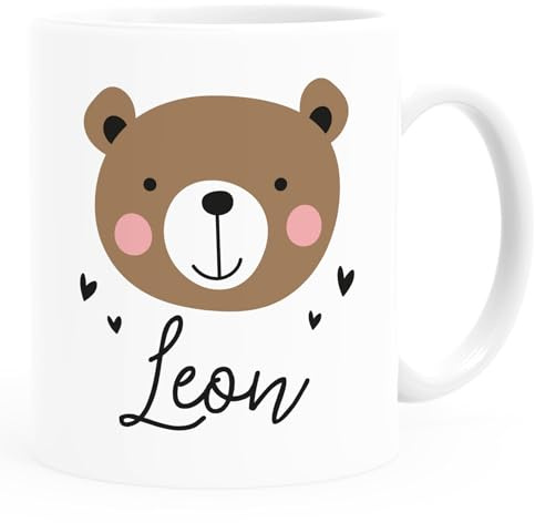 SpecialMe® Kindertasse Kunststoff Bär, Fuchs, Einhorn mit Namen personalisierte Namenstasse für Kinder Tiermotive Jungen Mädchen Kunststoff-weiss standard