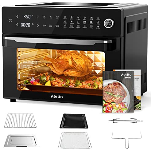 Aeitto® 32-Quart PRO Large Air Fryer Oven| Toaster Oven Combo | with Rotisserie, Dehydrator and Full Accessories | 19-In-1 Digital Airfryer | Fit 13 Pizza, 9pcs Toast, 1800w, Black
