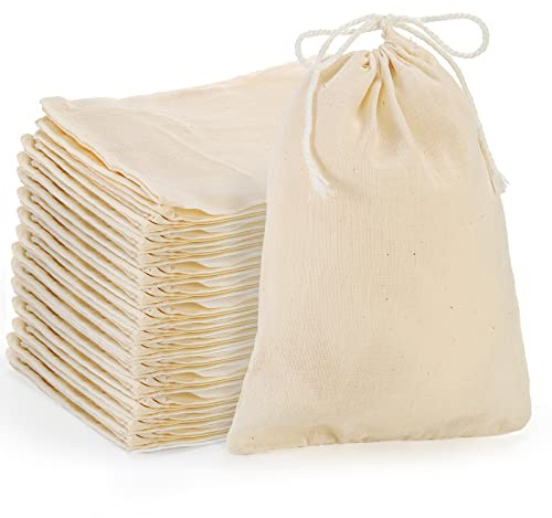 Suwimut 50 Pack Cotton Drawstring Bags, 5x7 Inch Reusable Natural Muslin Bags for Straining Herbs, Coffee, Tea, Soup, Spices, Produce Bag Bulk Gift Bag Jewelry Pouch for Party Wedding Christmas