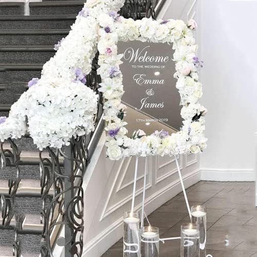 guk Acryl-Willkommensschild für Hochzeitsempfang, Willkommensschild, personalisierbar mit weißer Tinte auf transparentem Acryl-Display – individueller Druck, Hochzeits-Willkommensschild (38 x 57 cm)