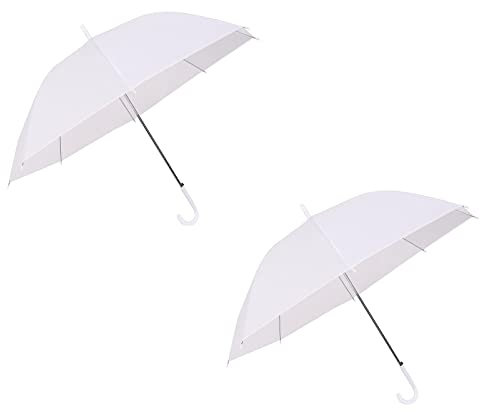Gadgetking 2 x White Umbrella Ladies Walking Rain Wedding Fashion Bridal Hook Handle Large Fashion Dome Bubble Bride Bridal Bridesmaid Birdcage Crook Folding Womens