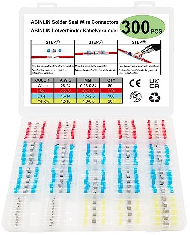 Solder Seal Wire Connectors 300 Pcs - Heat Shrink Connectors, Solderstick Waterproof Solder Wire Connector Kit, Electrical Connectors, Automotive Solder Stick Connectors