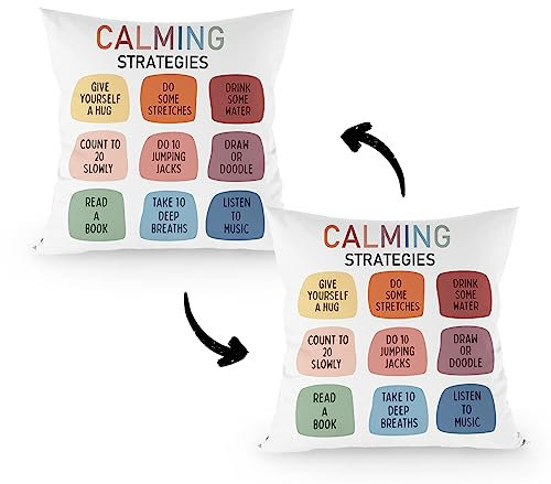 FLDAS Calming Strategies Decorative Double-Sided Throw Pillow Covers 18×18 Inch, Mental Health Counseling Pillow Cases Cushion for Kids Room Bedroom, Positive Therapy Gifts for Women Men Teens