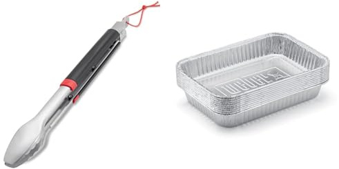 Weber 6317 Grillzange, Schwarz/Silber & 6415 Small 7-1/2-Inch-by-5-inch Aluminum Drip Pans, Set of 10