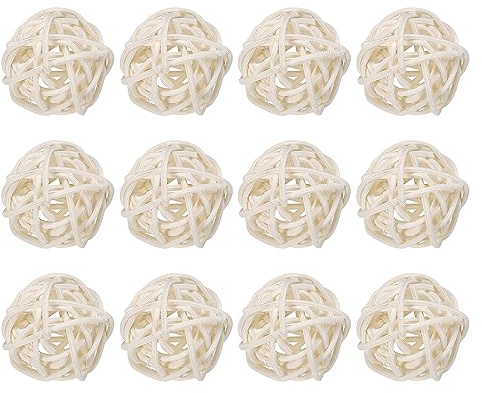 sourcing map 20 Stück Rattan Deko Dekokugel Rattankugeln, 3 mm Korbweide Rattan Kugeln Wicker Ball Wellensittich Spielzeug Vogelspielzeug für Vasenfüller Hochzeit, Weiß