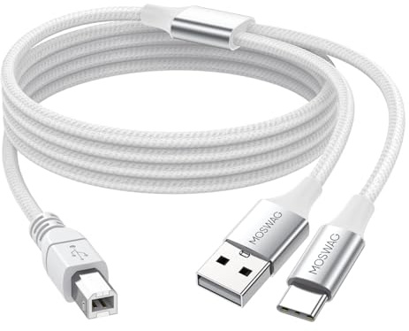 MOSWAG USB 2.0&USB-C zu Typ B MIDI Drucker 2 in 1 Kabel 1.5M | Unterstützt sowohl USB- als auch USB-C-Geräte,Kompatibel mit Musikinstrument,Klavier,MIDI Keyboard,USB Mikrofon und mehr