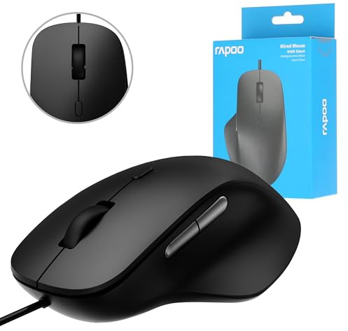 Rapoo Computermaus verkabelt (optisch, Maus, Computer, geräuscharm, USB A Kabel, 3600 DPI, 120 cm, Wired) schwarz