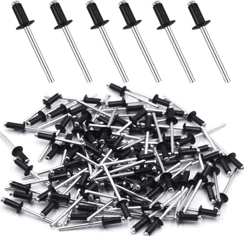 Rivetti Alluminio Neri Rivette Lunghe 4.8 mm x 12 mm Rivetti Pop Ciechi 100 Pezzi Ribattini Acciaio Inox per Pistola per Rivetti a Testa Bombata Ribattini in Alluminio per Metallo Legno Plastica