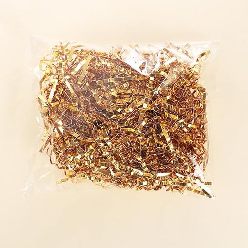 500 Gramm Raffia Geschreddertes Papier Hamper Shred Papier Füllmaterial für Pakete Geschenke Geschenk Füllmaterial für Geschenkbox/Körbe und Karton DIY Handwerk, Party Dekoration -doppelseitiges Gold