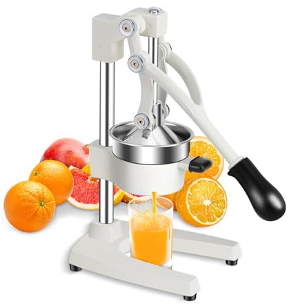 TONGCHANT Gjutjärnspress med tratt 38 cm hög och diameter 12,7 cm, robust manuell citruspress och juicepress, lätt att rengöra, rostfritt stål, vit