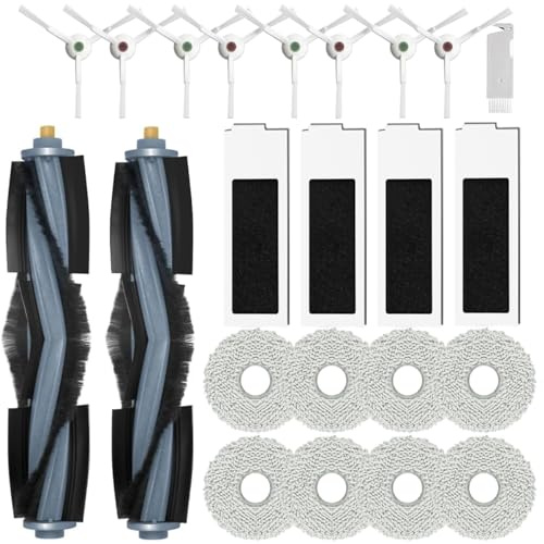 SpeHiate Accessoires pour Ecovacs Deebot T20e Omni Aspirateur Robot, Pièces de Rechange pour Ecovacs T20 Omni avec 2 Brosse Principale, 4 Filtres, 8 Serpillières, 8 Brosses Latérales
