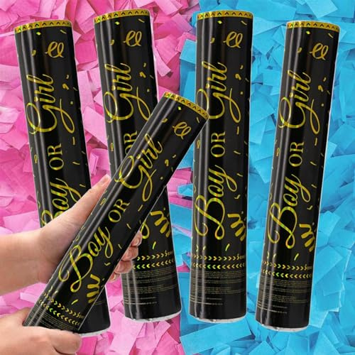 FLG | Gender Reveal Konfetti Kanone Poppers - 2er-Set (2 Rosa) 100% Biologisch Abbaubares Konfetti & Pulverrauch - Baby Junge Mädchen Gender Reveal Geschlechtsenthüllung (2x Rosa)