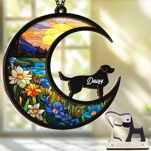 VinaTimes 6'' Golden Retrievers Dog Memorial Suncatcher & Wooden Dog Paw Keychain Personalized Dog Name Ornament Window Hanging Pet of Loss Dog Sympathy Gift for Dog Lovers Car Hanging SCD-B11-6-75